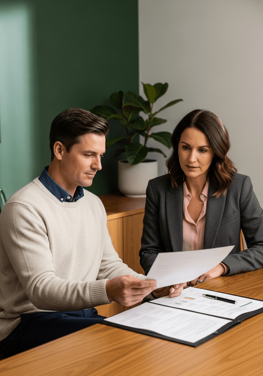 Australian client reviewing a long-term financial plan after a TPD claim with their adviser