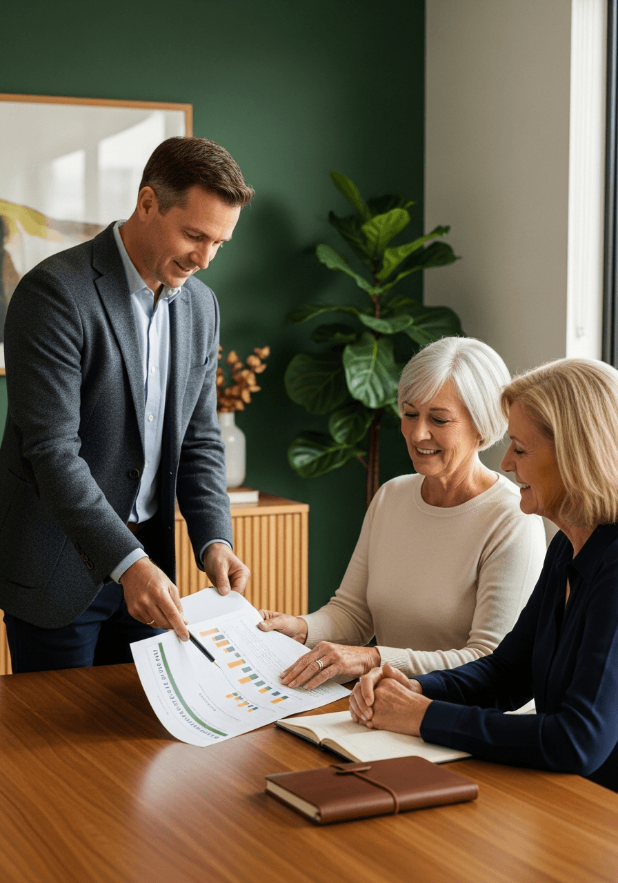 Australian retirement adviser walking a couple through their retirement income plan