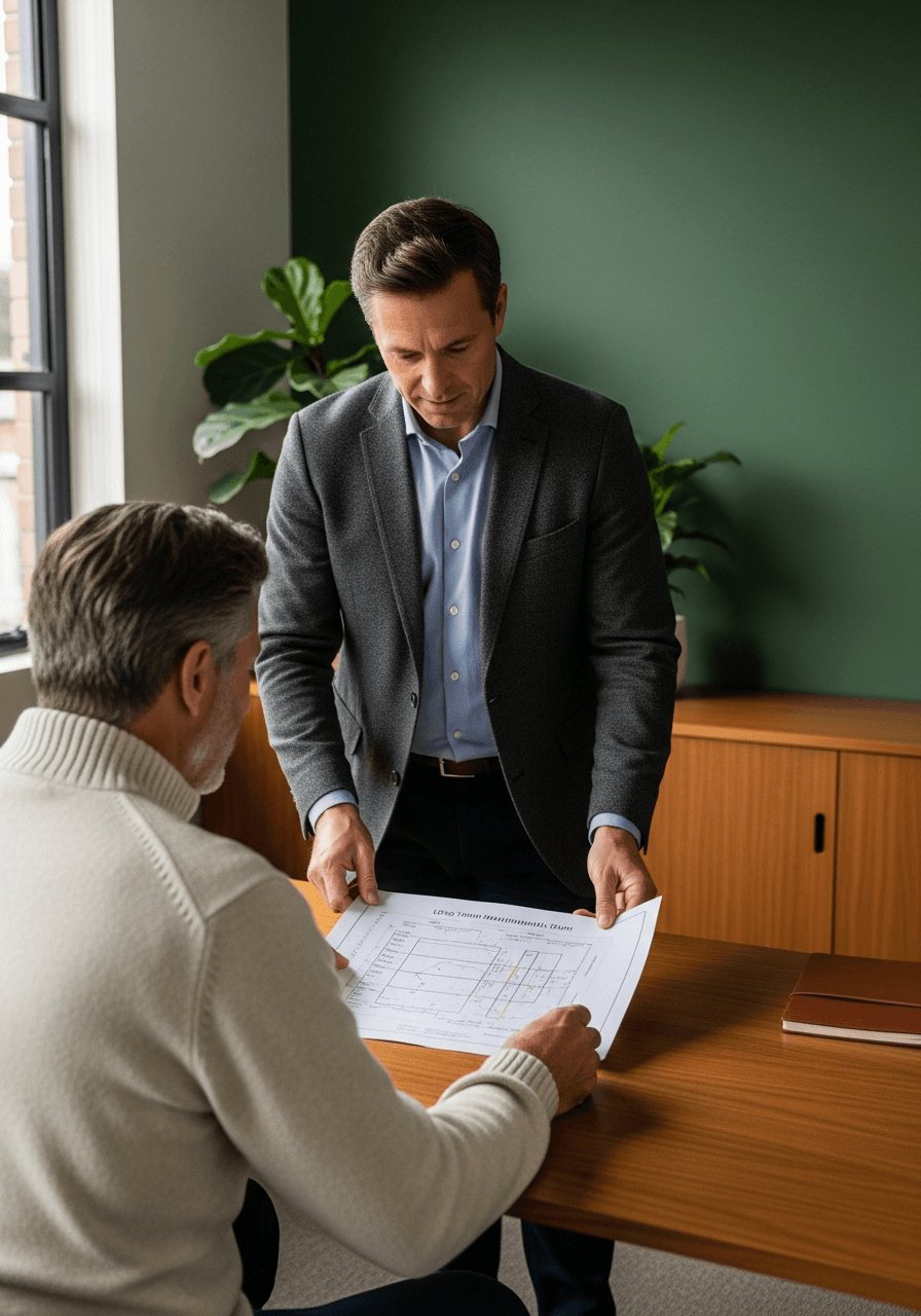 Australian wealth adviser walking a client through a long-term plan after an inheritance