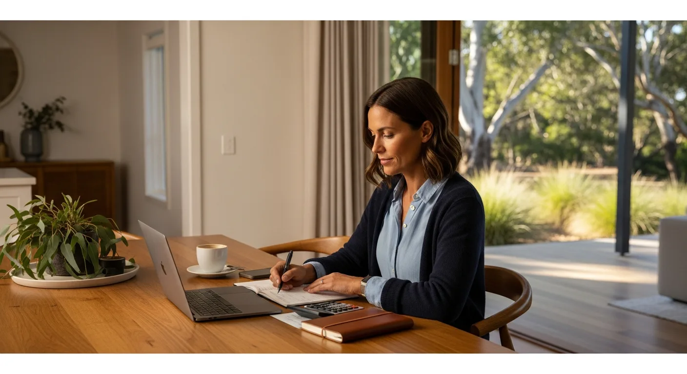 Australian woman reviewing budgeting and cashflow advice at home