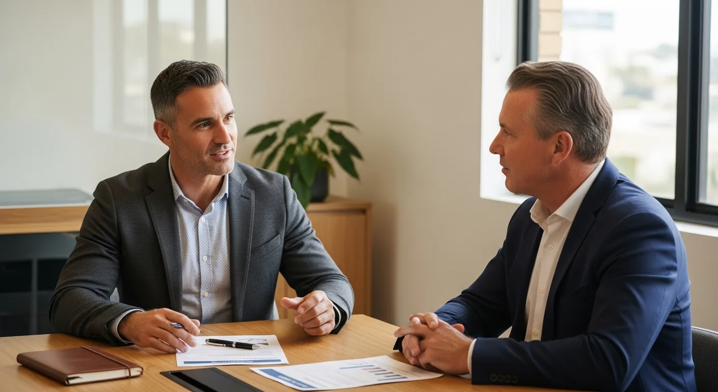 Business adviser reviewing strategy with Australian business owner