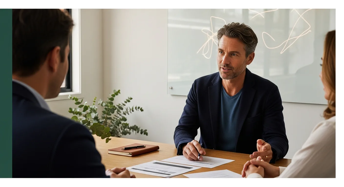Investment adviser explaining a long-term investment strategy to Australian clients