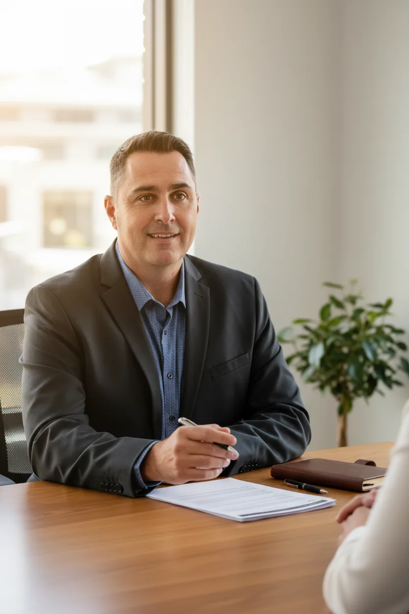 Senior wealth adviser reviewing a written financial plan with clients