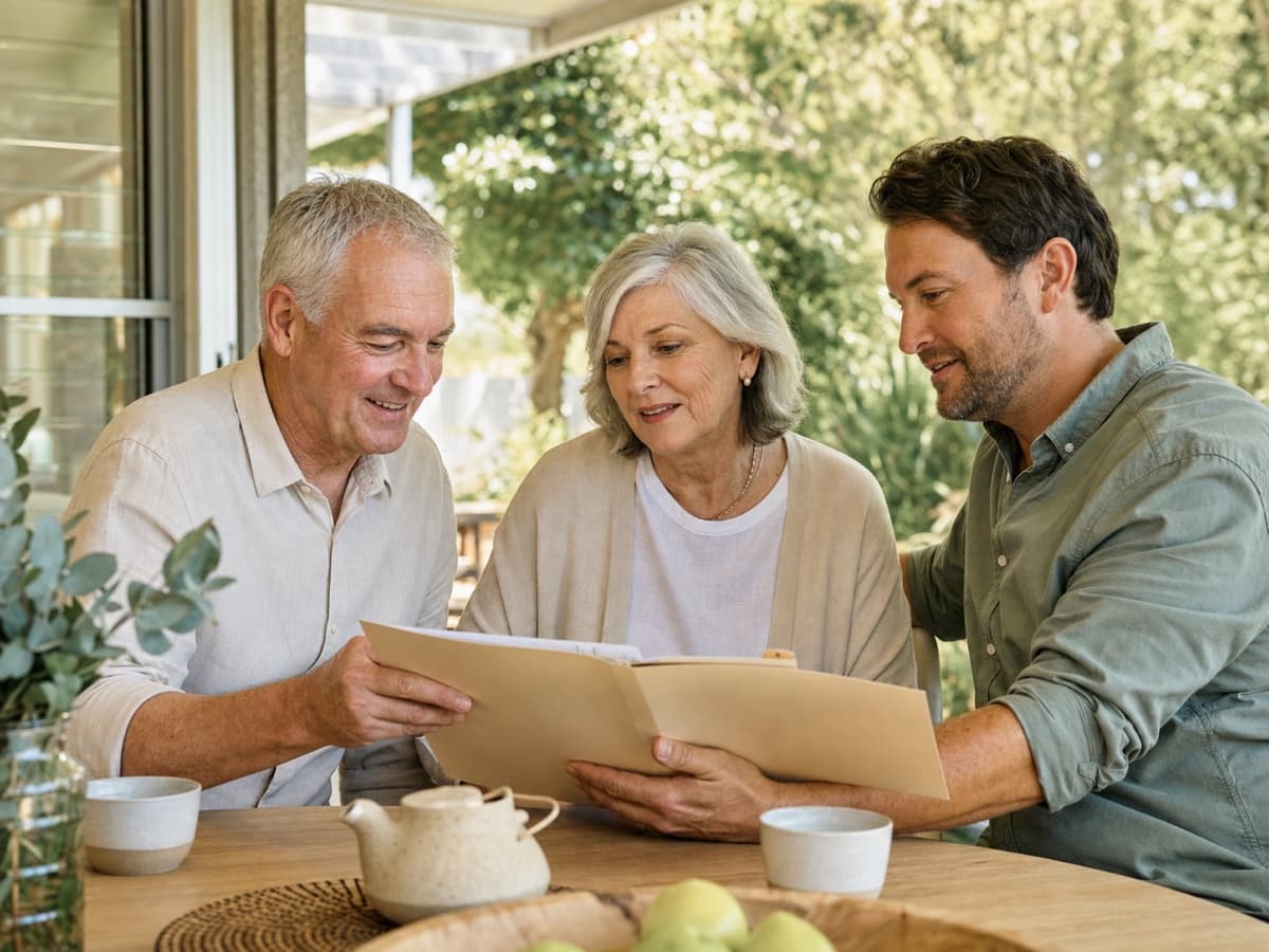 Australian family reviewing wealth planning documents across generations