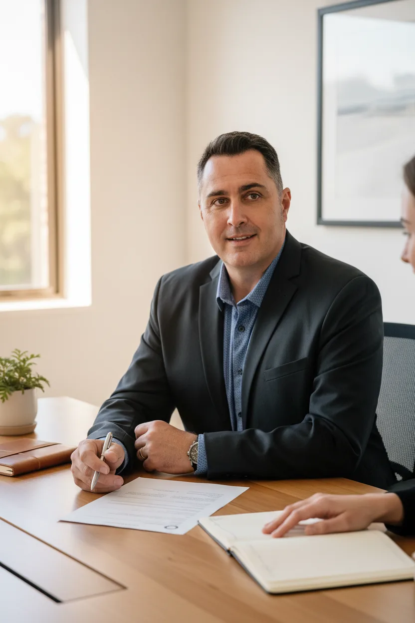 Australian financial adviser in a calm meeting room conversation
