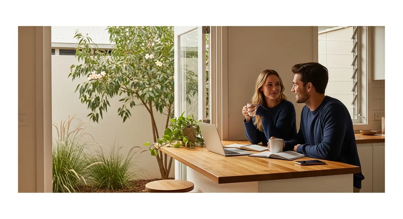 Young Australian couple at home making early financial decisions together